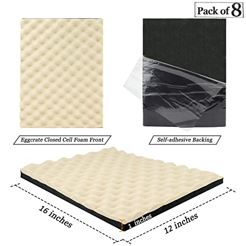 BXI Soundproofing Closed Cell Foam - 8 Pack Self-Adhesive 16'' X 12'' X 1'' Thickened Egg Crate Sound Proof Foam - Acoustic Foam Panels Great for Noise & Thermal Insulation (Beige) - Image 2