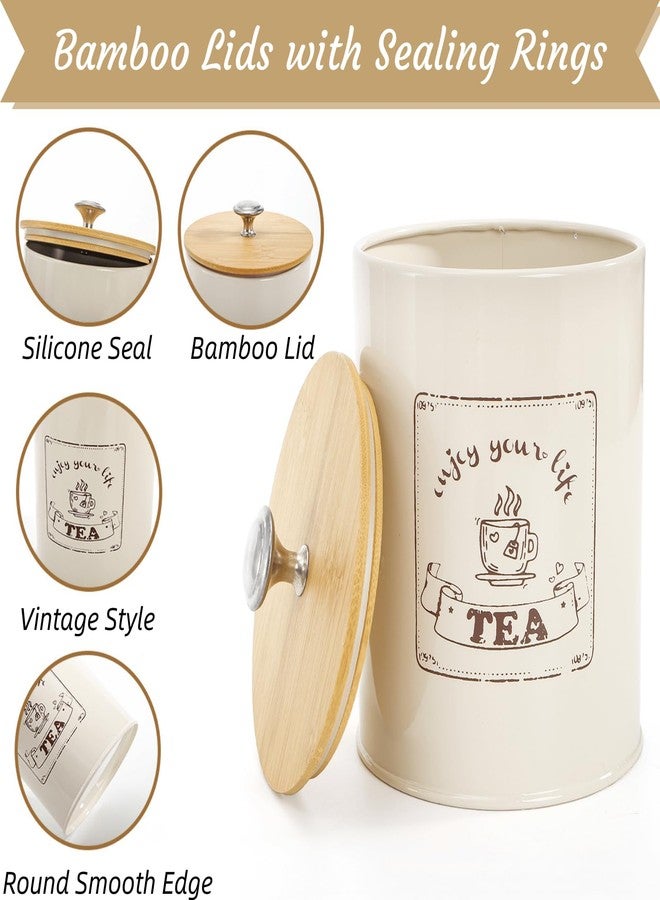 Youeon Metal Canisters Sets for the Kitchen, 25 Oz Coffee Sugar Tea Container Set, Farmhouse Style, Food Storage Containers with Lids for Countertop, Cabinet, Coffee Bar Decor, Beige - Image 3