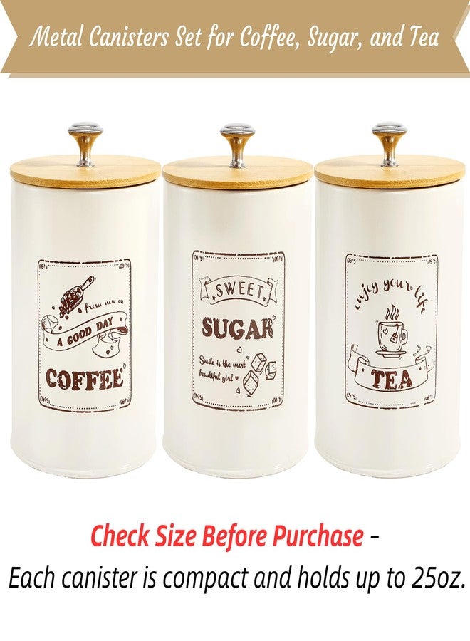 Youeon Metal Canisters Sets for the Kitchen, 25 Oz Coffee Sugar Tea Container Set, Farmhouse Style, Food Storage Containers with Lids for Countertop, Cabinet, Coffee Bar Decor, Beige - Image 4