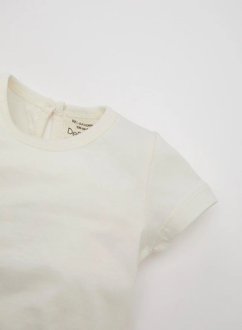 DeFacto Short Sleeve T-Shirt With Soft Embroidered Denim Overalls 2-Piece Set