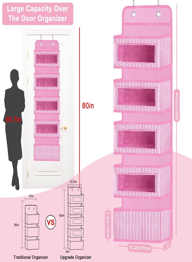 VERONLY Over The Door Hanging Organizer with 5 Large Pockets - Wall Mount Pantry Storage with 2 Big Metal Hooks for Baby Girl’s Diapers Closet, Bathroom, Nursery, Bedroom, Dorm, Baby, Kids Toys (Pink) - Image 3