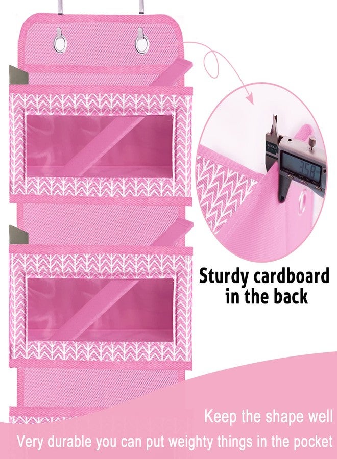 VERONLY Over The Door Hanging Organizer with 5 Large Pockets - Wall Mount Pantry Storage with 2 Big Metal Hooks for Baby Girl’s Diapers Closet, Bathroom, Nursery, Bedroom, Dorm, Baby, Kids Toys (Pink) - Image 4