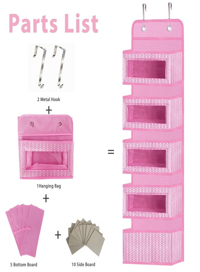 VERONLY Over The Door Hanging Organizer with 5 Large Pockets - Wall Mount Pantry Storage with 2 Big Metal Hooks for Baby Girl’s Diapers Closet, Bathroom, Nursery, Bedroom, Dorm, Baby, Kids Toys (Pink) - Image 5