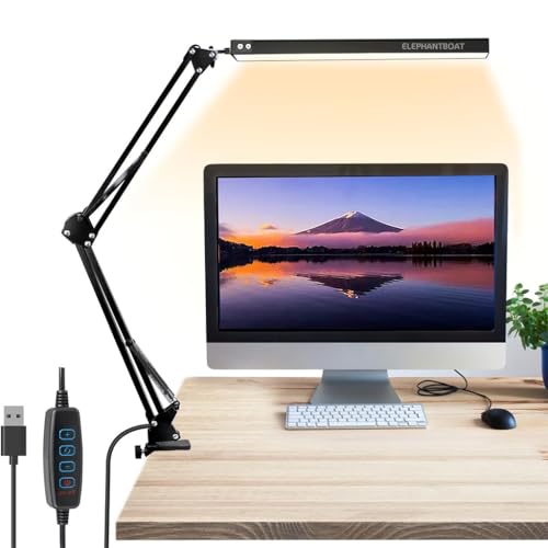 ELEPHANTBOAT® LED Desk Lamp 3-Color Dimmable USB Reading Light with Flexible Arm, Adjustable Eye-Caring Desk Light with Clamp for Home, Office, Study, Crafting (Black) - Image 1