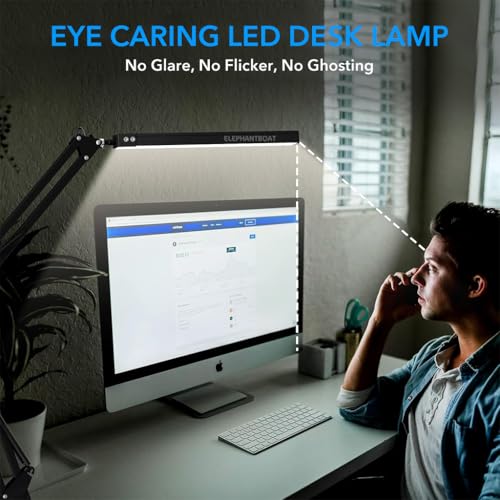 ELEPHANTBOAT® LED Desk Lamp 3-Color Dimmable USB Reading Light with Flexible Arm, Adjustable Eye-Caring Desk Light with Clamp for Home, Office, Study, Crafting (Black) - Image 5