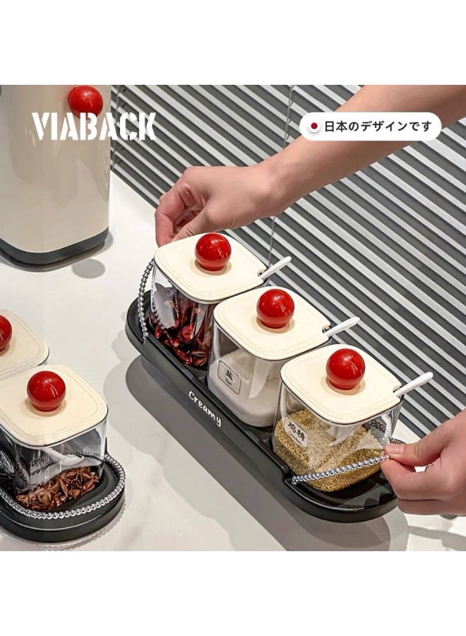 3-in-1 multi-purpose jar set with lids, spoons, and a drawer for easy access to spices. - Image 1