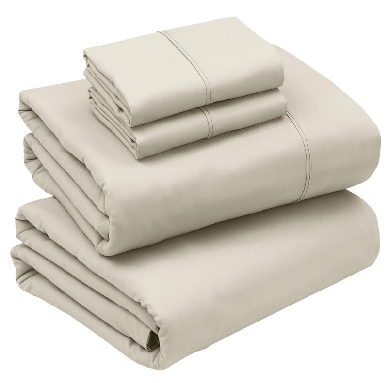 RUVANTI Queen Sheets Set  Brushed Microfiber Sheets 4 Pieces (1 Fitted Sheet  1 Flat Sheet  2 Pillowcases)  with 15-inch Deep Pockets  Lightweight & Compfy Premium Hotel Bedding  Luxe Cream - Image 1