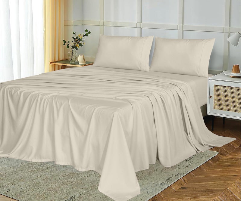 RUVANTI Queen Sheets Set  Brushed Microfiber Sheets 4 Pieces (1 Fitted Sheet  1 Flat Sheet  2 Pillowcases)  with 15-inch Deep Pockets  Lightweight & Compfy Premium Hotel Bedding  Luxe Cream - Image 3