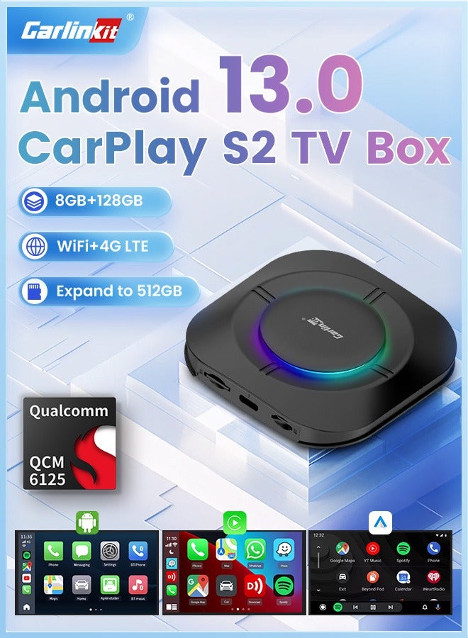كار لينكيت كارلينكيت إس إم 6125 كاربلاي صندوق تلفزيون 8 نوى 8 جيجابايت + 128 جيجابايت أندرويد 13 صندوق بث تلفزيوني للسيارة لاسلكي كاربلاي أندرويد صندوق تلقائي 4 جرام إل تي إي واي فاي نيتفليكس يوتيوب - Image 1