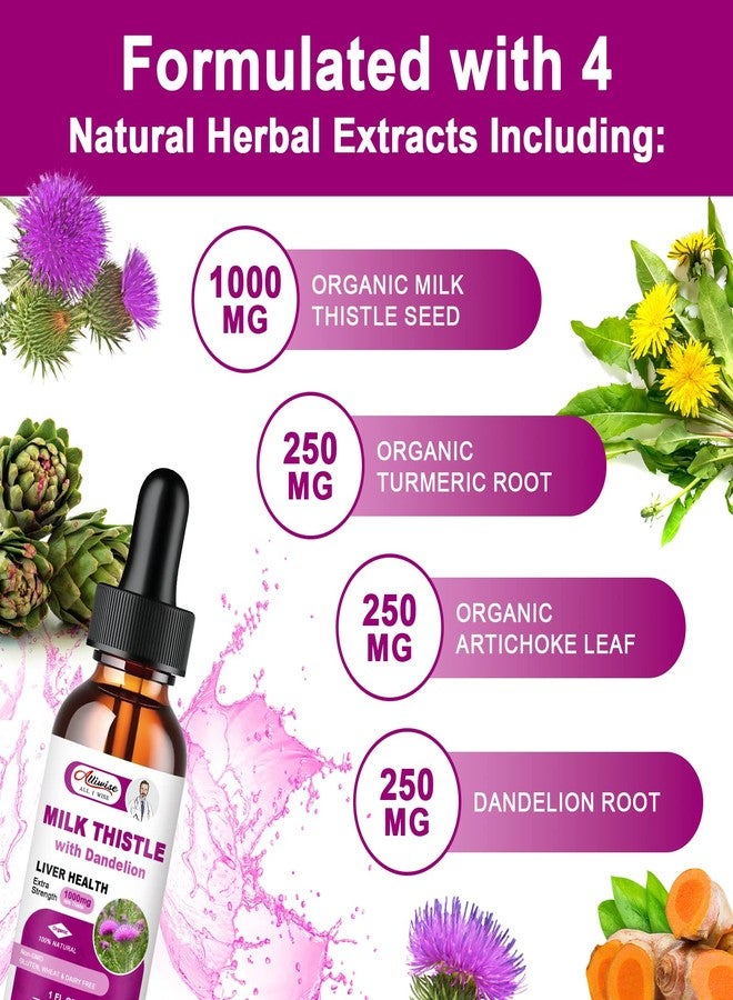 سائل داعم لصحة الكبد، يحتوي على 1000 ملغ من خلاصة شوك الحليب، 80% من خلاصة السيليمارين، و250 ملغ من خلاصة جذر الهندباء، تركيبة لتنظيف الكبد وإزالة السموم وإصلاح الكبد الدهني، نباتي، غير معدل وراثيًا، وطبيعي بالكامل. - Image 2