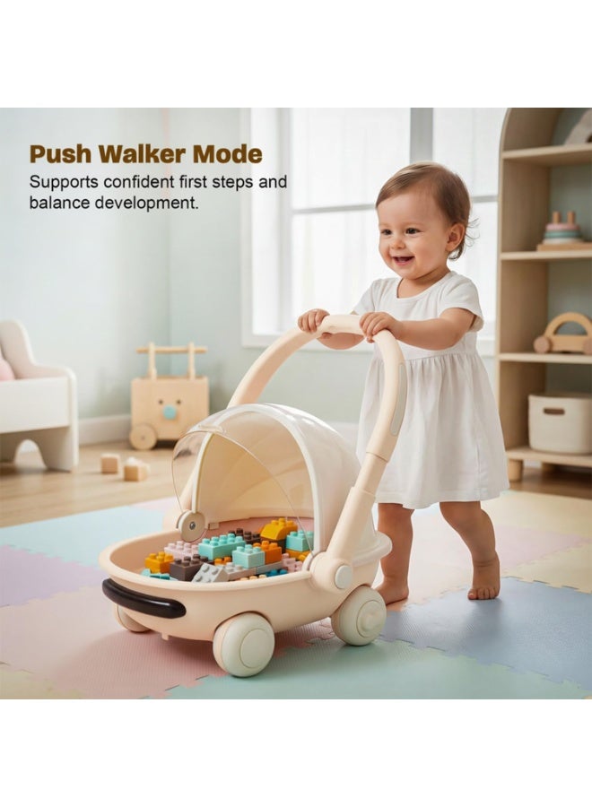 BAYBEE Kids Shopping Cart with Push Walker & Storage Basket | Light & Music Baby Walker for 6+ Months | Foldable Adjustable Handle, Lockable Wheels & Closing Lid | Toy Cart Walker for Toddlers & Babies Beige - Image 3