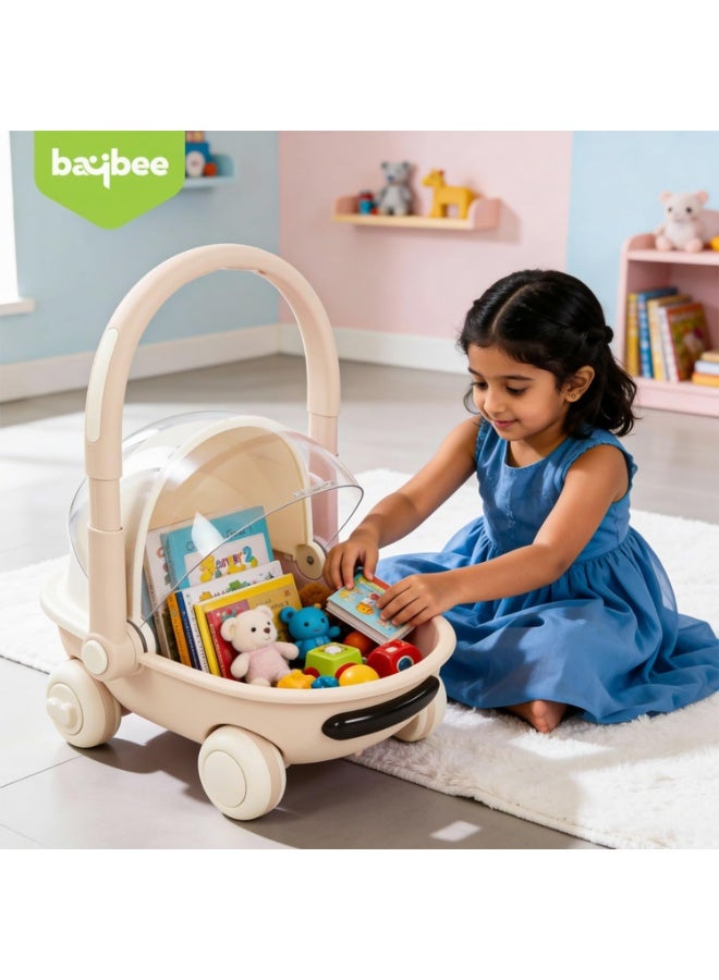BAYBEE Kids Shopping Cart with Push Walker & Storage Basket | Light & Music Baby Walker for 6+ Months | Foldable Adjustable Handle, Lockable Wheels & Closing Lid | Toy Cart Walker for Toddlers & Babies Beige - Image 2