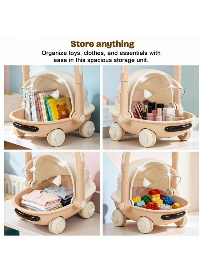 BAYBEE Kids Shopping Cart with Push Walker & Storage Basket | Light & Music Baby Walker for 6+ Months | Foldable Adjustable Handle, Lockable Wheels & Closing Lid | Toy Cart Walker for Toddlers & Babies Beige - Image 5