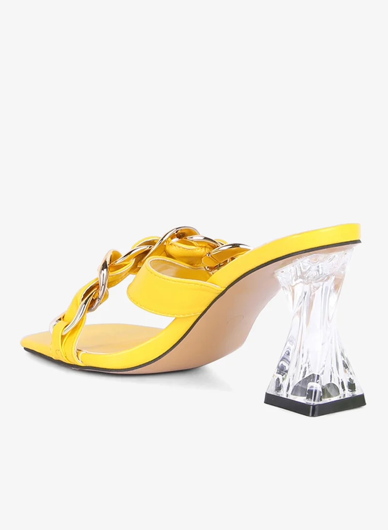 London Rag yellow Yellow Clear Heel Chain Detail Sandals for Women | Best Price UAE