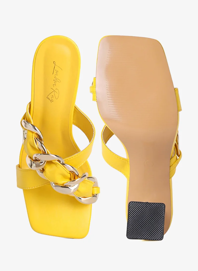 London Rag yellow Yellow Clear Heel Chain Detail Sandals for Women | Best Price UAE
