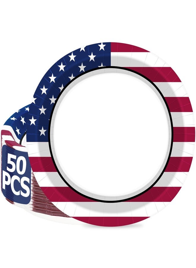 QZYL 50 PCS 4th of July Decorations, 12.2" X 10.2" Oval 250th Anniversary 4th of July Plates, Paper Sturdy Patriotic Oval Plate, Independence Day Plate Red White Blue Tableware for Veterans Picnic Supplies - Image 1