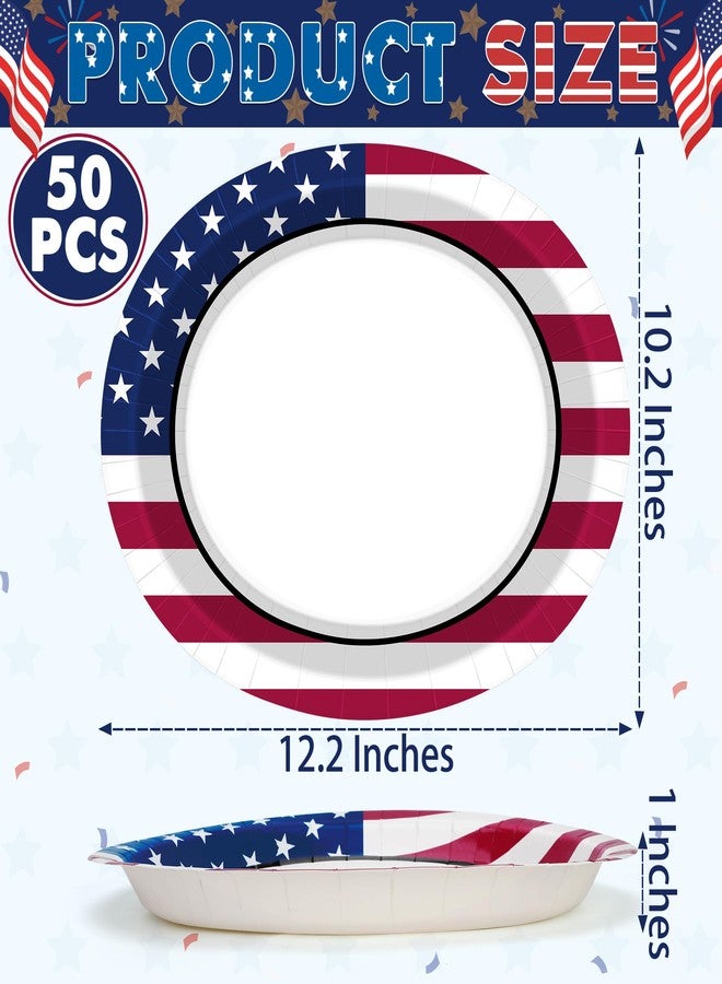 QZYL 50 PCS 4th of July Decorations, 12.2" X 10.2" Oval 250th Anniversary 4th of July Plates, Paper Sturdy Patriotic Oval Plate, Independence Day Plate Red White Blue Tableware for Veterans Picnic Supplies - Image 2