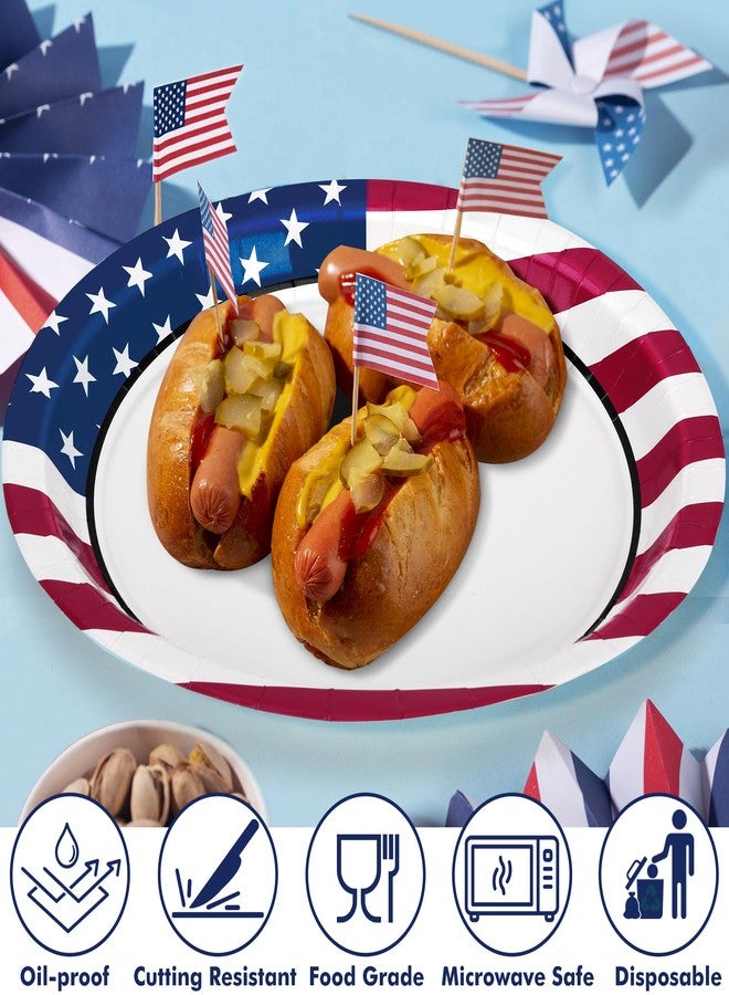 QZYL 50 PCS 4th of July Decorations, 12.2" X 10.2" Oval 250th Anniversary 4th of July Plates, Paper Sturdy Patriotic Oval Plate, Independence Day Plate Red White Blue Tableware for Veterans Picnic Supplies - Image 3