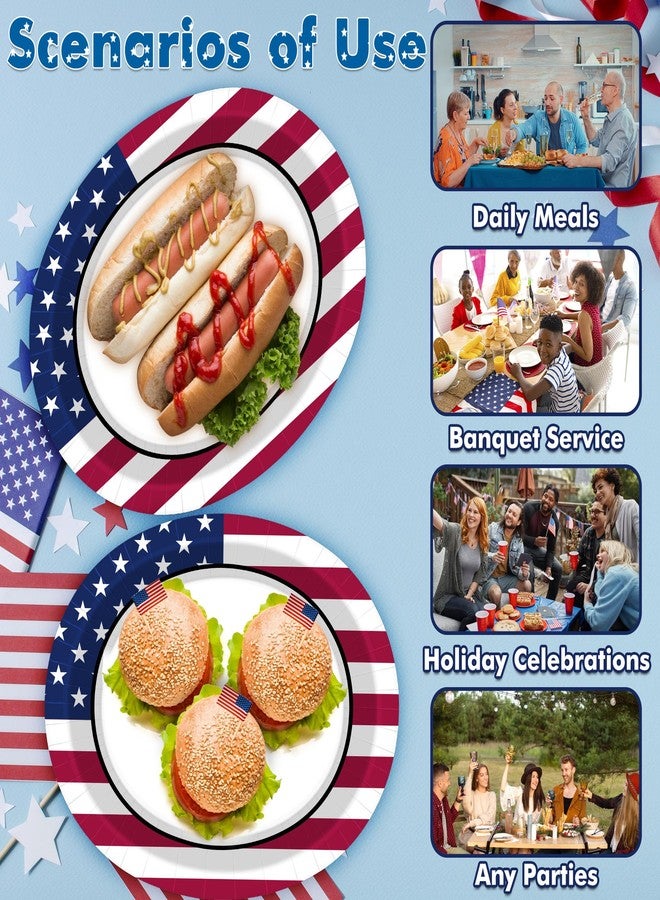 QZYL 50 PCS 4th of July Decorations, 12.2" X 10.2" Oval 250th Anniversary 4th of July Plates, Paper Sturdy Patriotic Oval Plate, Independence Day Plate Red White Blue Tableware for Veterans Picnic Supplies - Image 4
