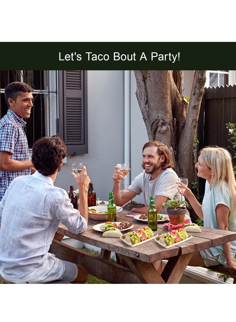 SYOSI 24 Pcs Disposable Taco Holders Set, Biodegradable Paper Taco Plates with Dividers, Each Holds 3 Tacos, Ideal for Taco Tuesday, Fiesta Taco Tray Holder - Image 4