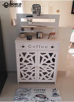 Eworld Livingroom Free Standing Corner Coffee Table with Two Storage Cabinets and Three Shelves.  - Image 3