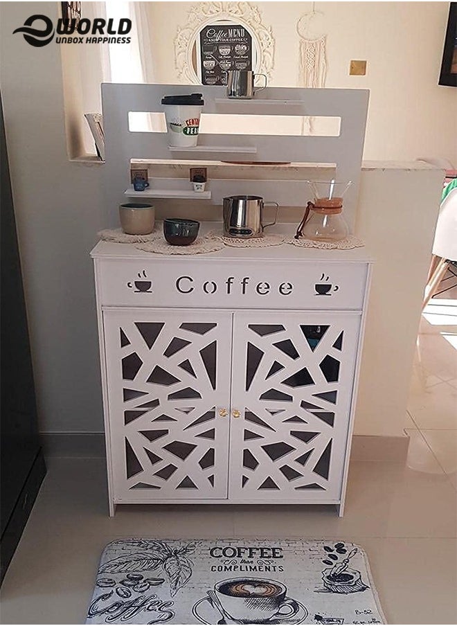 Eworld Livingroom Free Standing Corner Coffee Table with Two Storage Cabinets and Three Shelves.  - Image 3