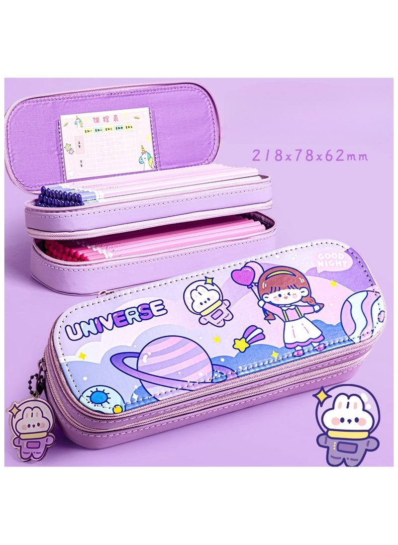 SKT Shiketro - Double-layer high-value large-capacity pencil case for girls, simple stationery bag, cute stationery pencil case for primary and secondary school students 21.8*7.8*6.2CM - Image 1