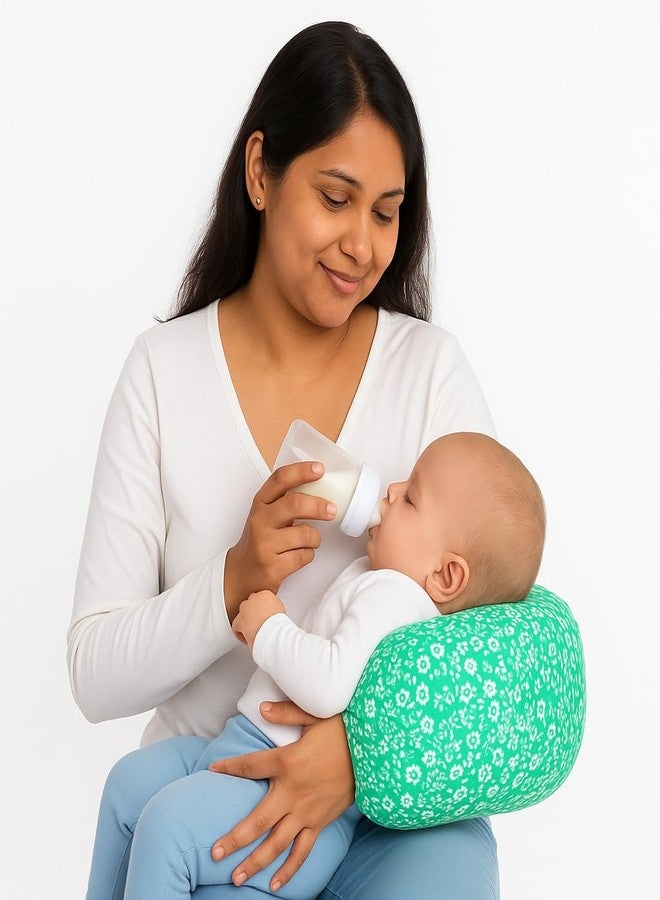 ZIKKU Arm Feeding Pillow for New Born Baby Washable, 100% Cotton Soft and Comfort Perfect for Breastfeeding & Breathable Fabric for Baby and Mom, Lightweight Feeding Pillow Floral Pattern (Green) - Image 1
