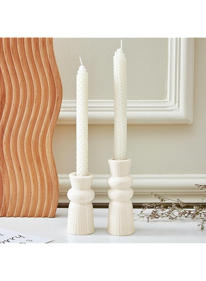 إيروريكس مجموعة من حاملات الشموع الخزفية مكونة من قطعتين من حاملات الشموع ذات العقدة الحديثة الإبداعية، قطعة مركزية للطاولة، حاملات شموع مدببة، ديكور سطح المكتب للديكور المنزلي وحفلات الزفاف والعشاء، كريمي - Image 3