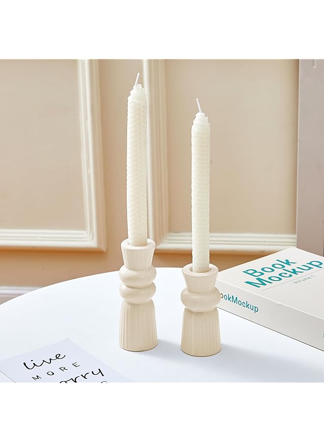 إيروريكس مجموعة من حاملات الشموع الخزفية مكونة من قطعتين من حاملات الشموع ذات العقدة الحديثة الإبداعية، قطعة مركزية للطاولة، حاملات شموع مدببة، ديكور سطح المكتب للديكور المنزلي وحفلات الزفاف والعشاء، كريمي - Image 2
