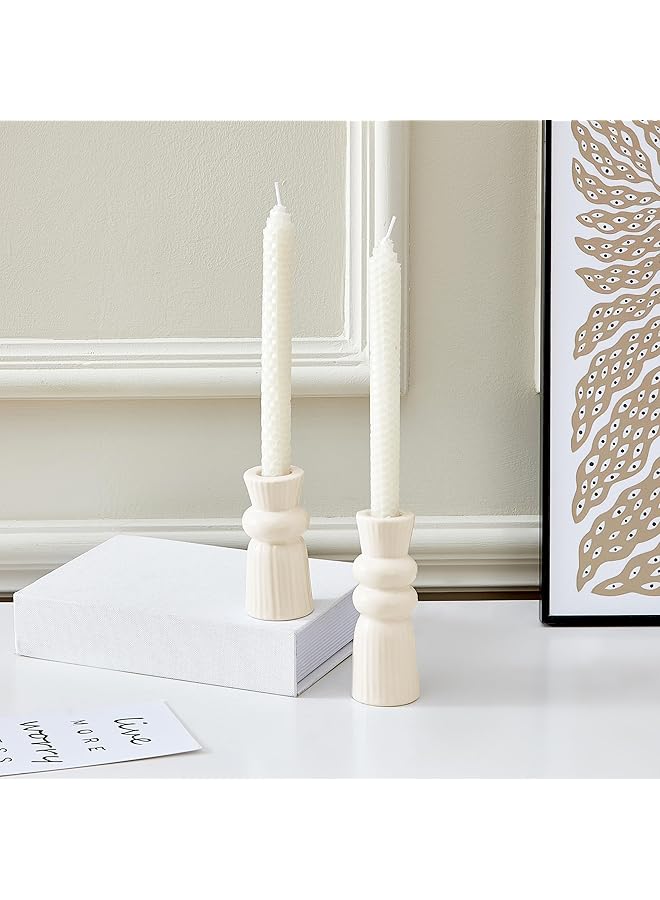 إيروريكس مجموعة من حاملات الشموع الخزفية مكونة من قطعتين من حاملات الشموع ذات العقدة الحديثة الإبداعية، قطعة مركزية للطاولة، حاملات شموع مدببة، ديكور سطح المكتب للديكور المنزلي وحفلات الزفاف والعشاء، كريمي - Image 4
