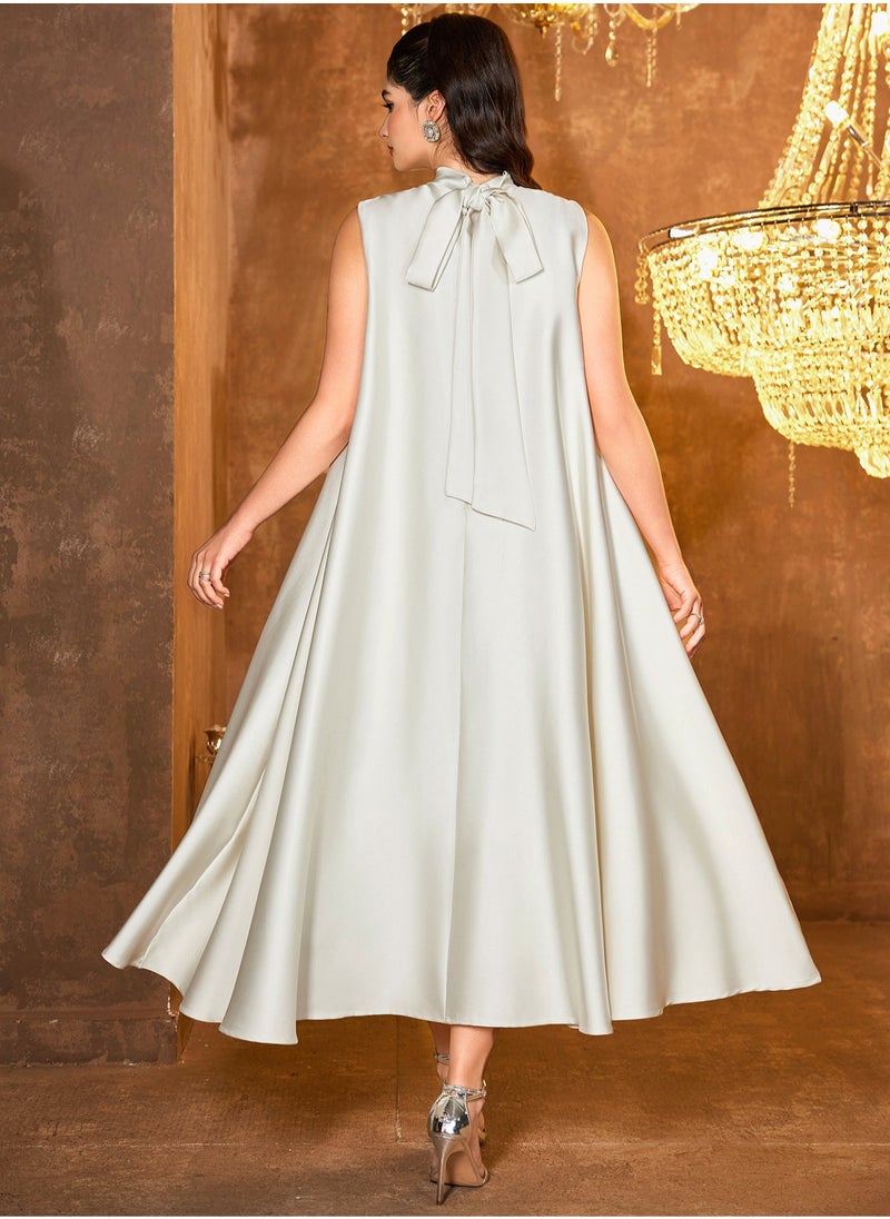 Madam Uniq Long Sleeveless Dress with Uneven 3D Floral Design, Stylish and Modern Star Style  - Image 2
