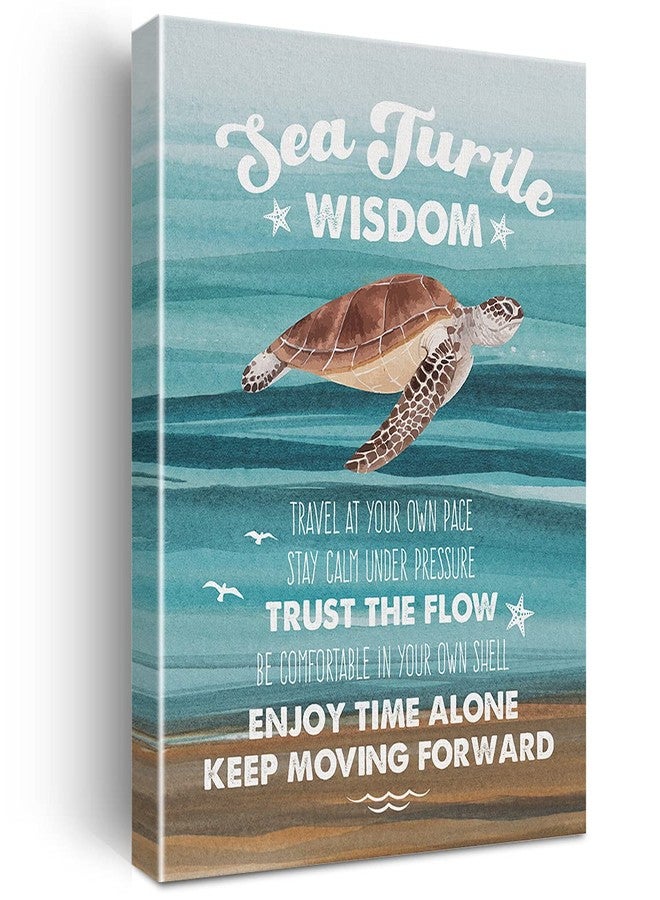 Nvhai Watercolor Sea Turtle Wisdom Canvas Painting Inspirational Prints for Home Wall Decor Beach Artwork Framed Gifts(12x15 Inch) - Image 1