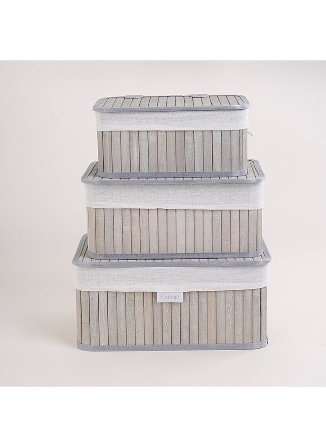 Cottage Cottage grey bamboo basket set with lid 3 pcs  - Image 2