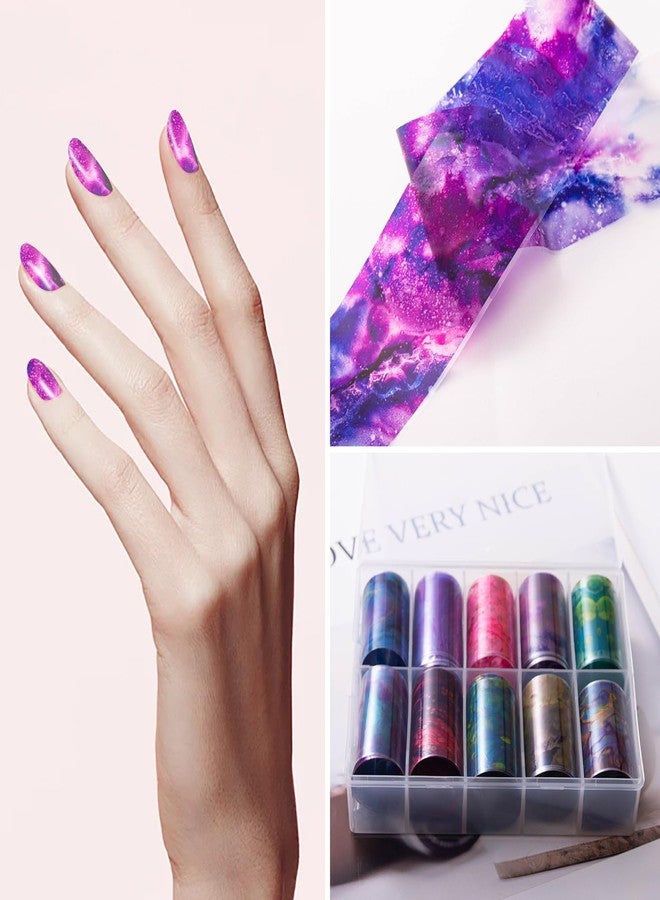 JERCLITY 10 Rolls Marbling Nail Foil Transfer Sticker Kit Nail Foil Sheets Foil Nail Art Decals Marbled Nail Foil Transfer Stickers Foil Nail Wraps for Foil Nail Art(Style-1) - Image 3