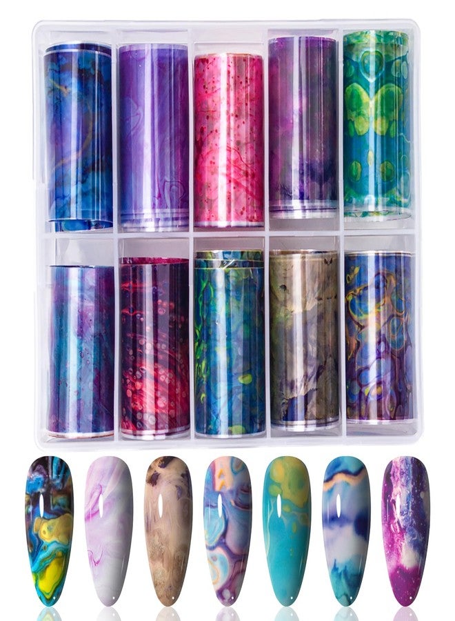 JERCLITY 10 Rolls Marbling Nail Foil Transfer Sticker Kit Nail Foil Sheets Foil Nail Art Decals Marbled Nail Foil Transfer Stickers Foil Nail Wraps for Foil Nail Art(Style-1) - Image 1