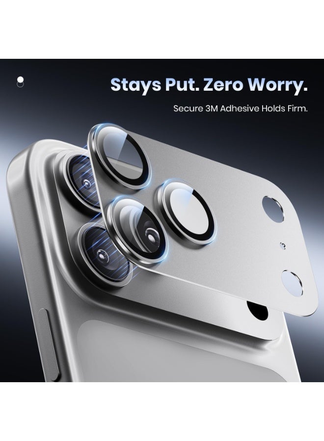 واقي عدسة كاميرا آيفون 17 برو - غطاء زجاجي مقوى مقاوم للكسر بدرجة صلابة 9H، مصنوع من المعدن غير اللامع، مقاوم للخدوش، متوافق مع أغلفة الحماية، من الدرجة العسكرية. - Image 5