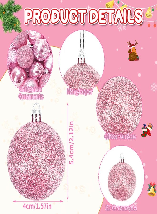 JULMELON 24PCS Pink Christmas Ball Ornaments Hanging Balls Shatterproof Decorations for Xmas Tree, Home Decor for Party, Holiday, Wedding, Anniversary, DIY Craft Decor Supplies (Pink, 1.57"/40 MM) - Image 5