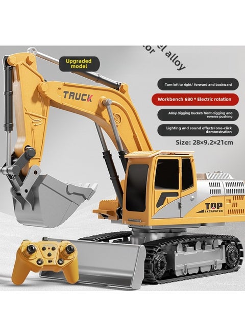 [Tao Doodle] Large Alloy Remote Control Excavator Toy Car Little Boy Electric Excavator Car Engineering Vehicle-Colour:11 Channel 2.4g—excavator—alloy Version Classic Yellow-Proportion:[play Version] 3 Sets Of Lithium Batteries