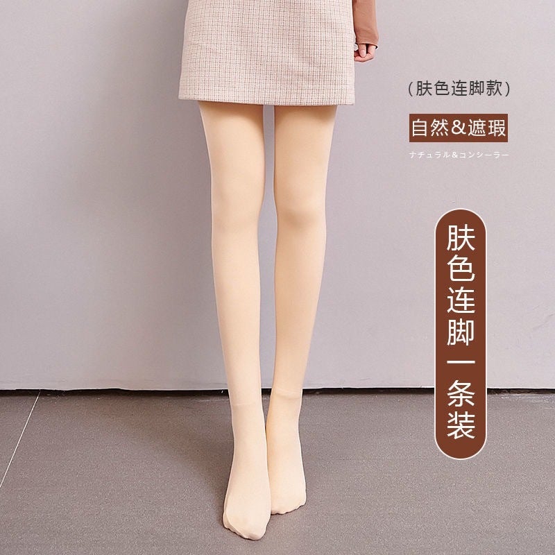 Bare-Leg Artifact Leggings Plus-Size Women'S Outerwear Double-Layer Pants With Fleece Thickened Thermal Pants Glossy Socks - Image 1