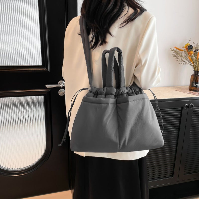 Nylon Cloth Drawstring Niche Tote Bag Women'S Arrival Fashionable Large Capacity Lightweight Soft Quilted Shoulder Bag - Image 5