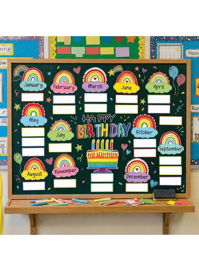 Mindoub Rainbow Happy Birthday Bulletin Board Rainbow Holiday Birthday Board Sign Let's Celebrate Happy Birthday Rainbow Cloud Accents Cutouts for Calendars Festival Bulletin Boards Wall Classrooms Decor - Image 3