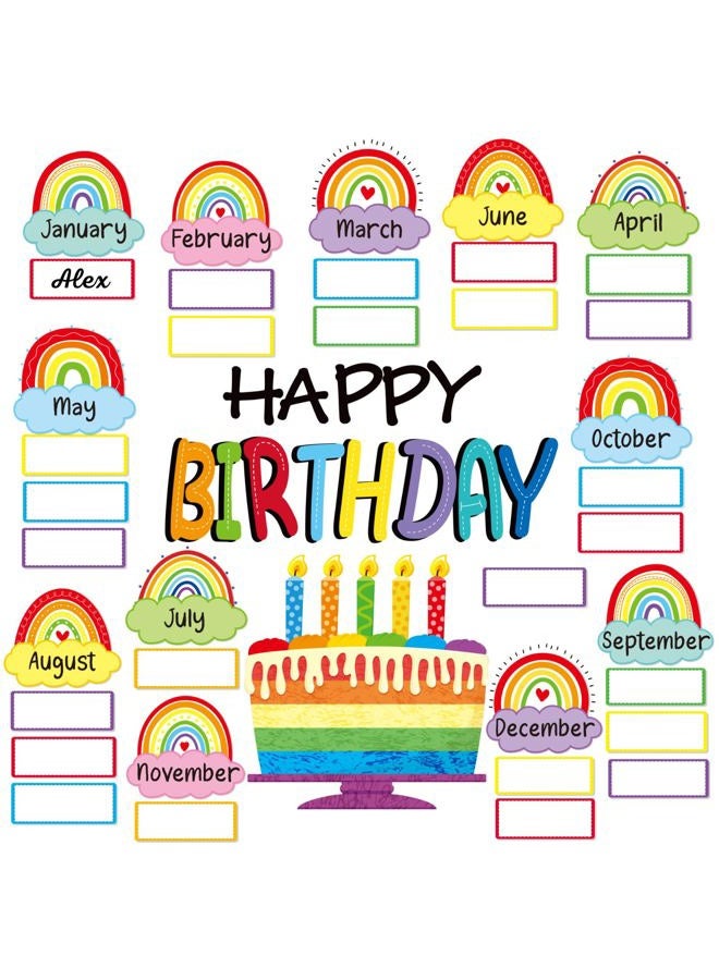Mindoub Rainbow Happy Birthday Bulletin Board Rainbow Holiday Birthday Board Sign Let's Celebrate Happy Birthday Rainbow Cloud Accents Cutouts for Calendars Festival Bulletin Boards Wall Classrooms Decor - Image 1