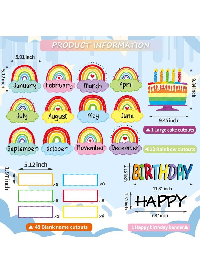 Mindoub Rainbow Happy Birthday Bulletin Board Rainbow Holiday Birthday Board Sign Let's Celebrate Happy Birthday Rainbow Cloud Accents Cutouts for Calendars Festival Bulletin Boards Wall Classrooms Decor - Image 5