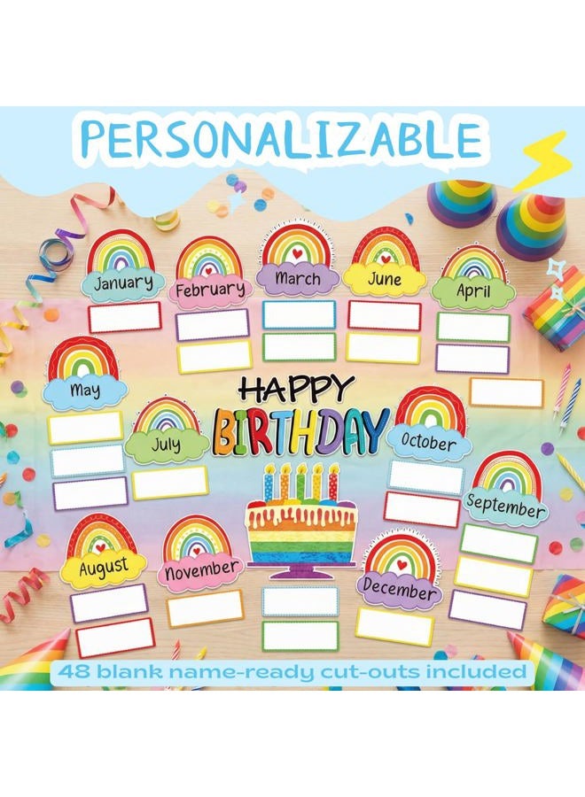 Mindoub Rainbow Happy Birthday Bulletin Board Rainbow Holiday Birthday Board Sign Let's Celebrate Happy Birthday Rainbow Cloud Accents Cutouts for Calendars Festival Bulletin Boards Wall Classrooms Decor - Image 4