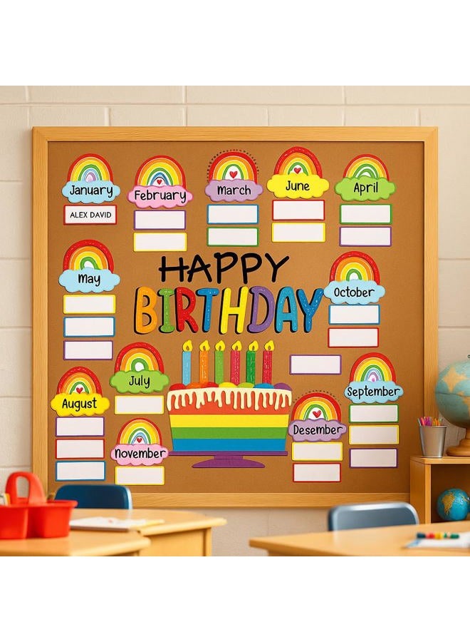 Mindoub Rainbow Happy Birthday Bulletin Board Rainbow Holiday Birthday Board Sign Let's Celebrate Happy Birthday Rainbow Cloud Accents Cutouts for Calendars Festival Bulletin Boards Wall Classrooms Decor - Image 2