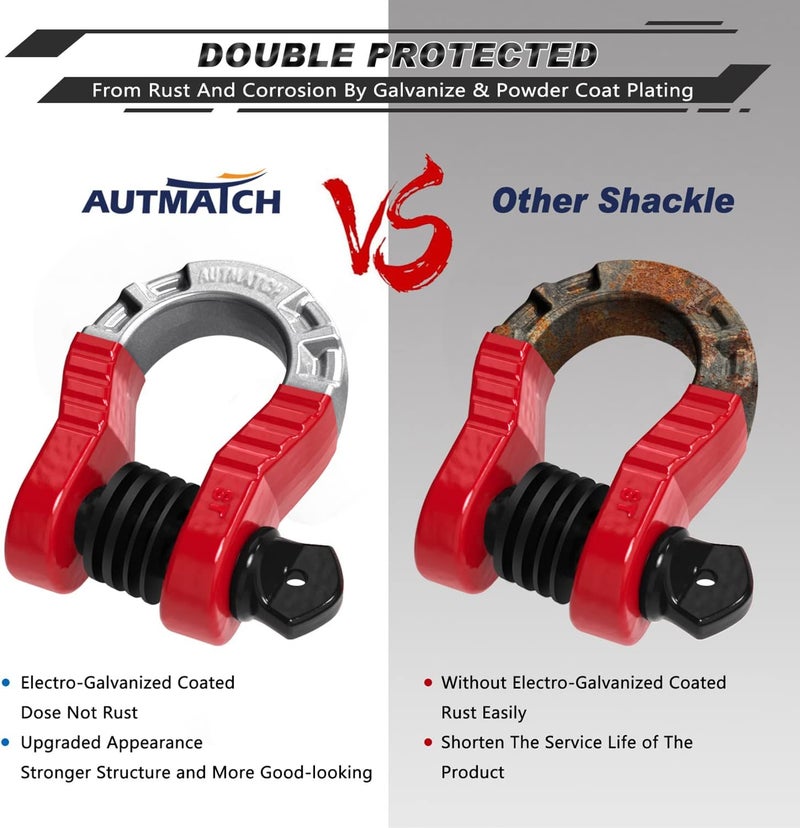 AUTMATCH D Ring Shackles 3/4" Mega Shackle (2 Pack) 68,000Ibs Break Strength - Heavy Duty Clevis Shackle 7/8" Screw Pin & Isolator Washer for Tow Strap Winch Off Road Vehicle Recovery, Red & Black - Image 5