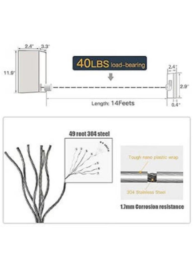 Retractable Clothesline,Double Line Heavy Duty Clothes Drying Laundry Line,ABS Case+Aluminum Clothes Drying Wire Rope With Adjustable 4.2m Stainless Steel Line,Wall Mounted Space-Saver Drying Line - Image 4