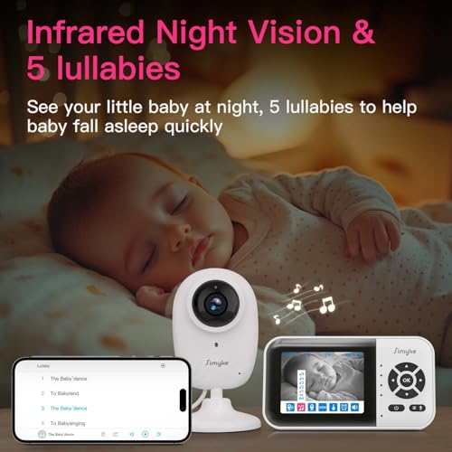 Simyke Smart Video Baby Monitor with Camera and Audio,Dual Mode,WiFi On/Off Switch,2.8inch Display,App,1080p Camera,1500ft Long Range,Night Vision,2-Way Talk,AI Baby Growth Album Function - Image 5