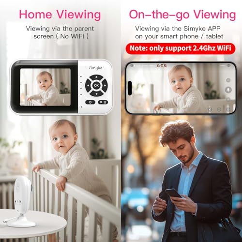 Simyke Smart Video Baby Monitor with Camera and Audio,Dual Mode,WiFi On/Off Switch,2.8inch Display,App,1080p Camera,1500ft Long Range,Night Vision,2-Way Talk,AI Baby Growth Album Function - Image 3